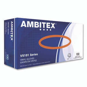 AMBITEX V5101 Series Latex-Free Powdered Vinyl Gloves, 3 mil, Small, Clear, 100/Box View Product Image