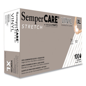 SemperCare Stretch Vinyl Examination Gloves, Cream, X-Large, 100/Box, 10 Boxes/Carton View Product Image