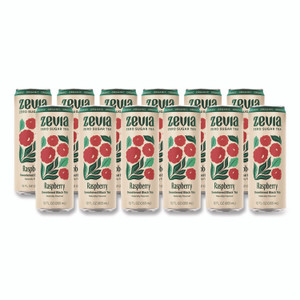 Zevia Zero Sugar Naturally Sweetened Black Tea, Raspberry Black Tea, 12 oz can, 12/Carton View Product Image