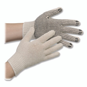 AMBITEX Pro PVC-Dotted String-Knit Gloves, Medium, White/Black, Dozen View Product Image