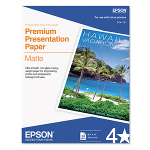 Epson Premium Matte Presentation Paper, 9 mil, 8.5 x 11, Matte Bright White, 50/Pack EPSS041257 (EPSS041257) View Product Image