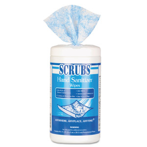 SCRUBS Hand Sanitizer Wipes, 1-Ply, 6 x 8, Unscented, Blue/White, 85/Canisters, 6 Canisters/Carton (ITW90985) View Product Image