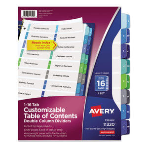 Avery Customizable TOC Ready Index Double Column Multicolor Tab Dividers, 16-Tab, 1 to 16, 11 x 8.5, White, 1 Set (AVE11320) View Product Image