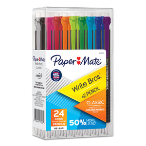 Paper Mate Write Bros Mechanical Pencil, 0.7 mm, HB (#2), Black Lead, Black Barrel with Assorted Clip Colors, 24/Box View Product Image