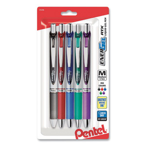 Pentel EnerGel RTX Gel Pen, Retractable, Medium 0.7 mm, Assorted Ink and Barrel Colors, 5/Pack View Product Image