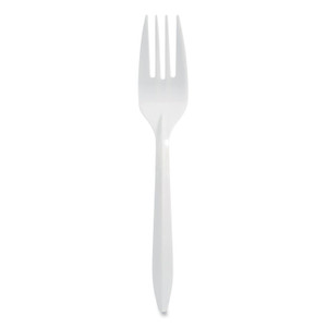 Berkley Square Individually Wrapped Mediumweight Cutlery, Fork, Plastic, White, 1,000/Carton View Product Image
