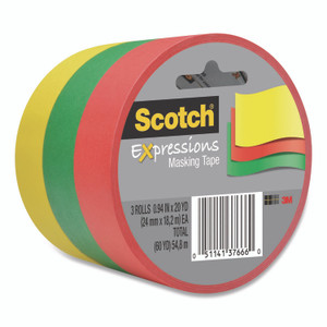 Scotch Expressions Masking Tape, 3" Core, 0.94" x 20 yds, Red, Green, Yellow, 3 Rolls/Pack View Product Image