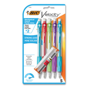 BIC Velocity Original Mechanical Pencil, 0.9 mm, HB (#2), Black Lead, Assorted Barrel Colors, 5/Pack View Product Image
