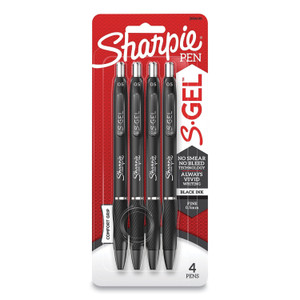 Sharpie S-Gel S-Gel High-Performance Gel Pen, Retractable, Fine 0.5 mm, Black Ink, Black Barrel, 4/Pack View Product Image