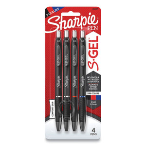 Sharpie S-Gel S-Gel High-Performance Gel Pen, Retractable, Fine 0.5 mm, Assorted Ink Colors, Black Barrel, 4/Pack View Product Image