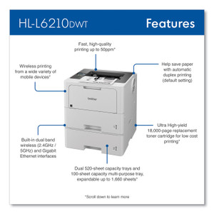 Brother HL-L6210DWT Business Monochrome Laser Printer with Dual Paper Trays View Product Image