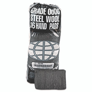 GMT Industrial-Quality Steel Wool Hand Pad, #0 Fine, Steel Gray, 16/Pack, 12 Packs/Carton View Product Image