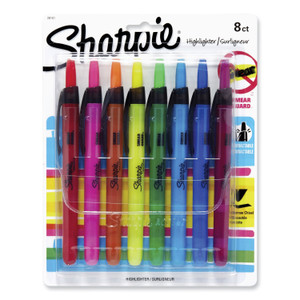 Sharpie Retractable Highlighters with Storage Pouch, Assorted Ink Colors, Chisel Tip, Assorted Barrel Colors, 8/Set View Product Image