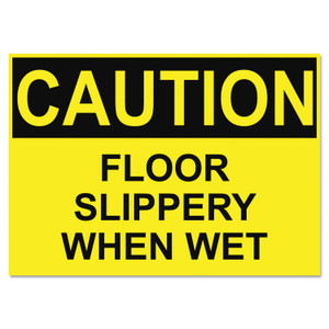 Headline Sign OSHA Safety Signs, CAUTION SLIPPERY WHEN WET, Yellow/Black, 10 x 14 View Product Image