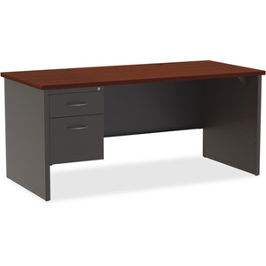 Lorell Fortress Modular Series Left-Pedestal Desk - 66" Width x 30" Depth, x 1.1" Thickness Top - 2 x Box, File Drawer(s) - Single Pedestal on Left Side - Material: Steel - Finish: Mahogany Laminate, Charcoal Product Image 