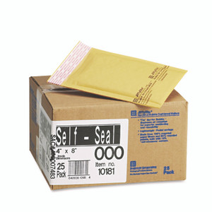 Sealed Air Jiffylite Self-Seal Bubble Mailer, #000, Barrier Bubble Air Cell Cushion, Self-Adhesive Closure, 4 x 8, Brown Kraft, 25/CT View Product Image