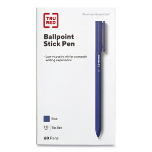 TRU RED Ballpoint Pen, Stick, Medium 1 mm, Blue Ink, Blue Barrel, 60/Pack View Product Image