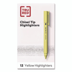 TRU RED Pen Style Chisel Tip Highlighter, Yellow Ink, Chisel Tip, Yellow Barrel, Dozen View Product Image