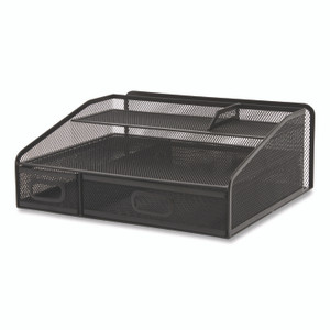TRU RED Six Compartment Wire Mesh Accessory Holder, 2 Drawers, 12.91 x 12.01 x 5.43, Black View Product Image