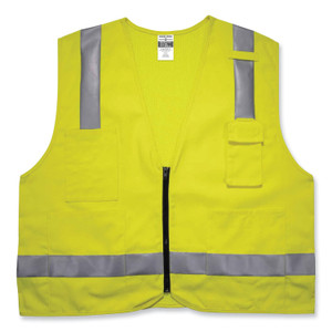 ergodyne GloWear 8262FRZ Class 2 FR Surveyor Zip Vest, Tencel/Modacrylic/Para-aramid/Kevlar, 4X-Large/5X-Large, Lime View Product Image