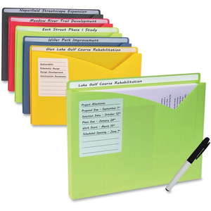 C-Line Full Tab Cut Letter File Jacket - 8 1/2" x 11" - 225 Sheets Capacity - 1" Expansion - 1" Fastener Capacity - Lime Green, Amber Orange, Steel Blue, Raspberry Red, Charcoal Gray Product Image 