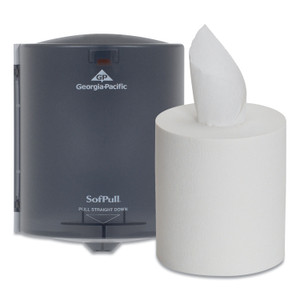 Georgia Pacific Professional SofPull Center Pull Hand Towel Dispenser, Includes Roll of 320 Centerpull Towels, 9.56 x 9.38 x 12.06, Gray View Product Image