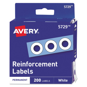 Avery Dispenser Pack Hole Reinforcements, 0.25" Dia, White, 200/Pack, (5729) View Product Image