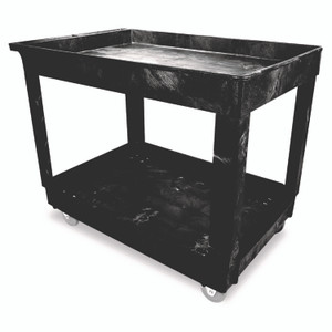 Rubbermaid Commercial Heavy-Duty Flat-Handle Maintenance/Utility Cart, Plastic, 2 Shelves, 500 lb Capacity, 24" x 40" x 31.25", Black View Product Image