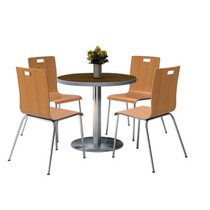 KFI Studios Pedestal Table with Four Natural Jive Series Chairs, Round, 36" Dia x 29h, Walnut View Product Image