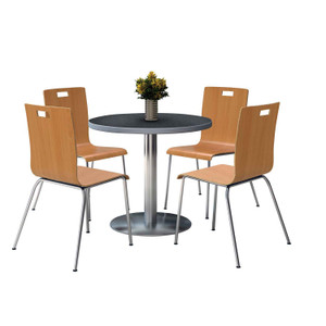 KFI Studios Pedestal Table with Four Natural Jive Series Chairs, Round, 36" Dia x 29h, Graphite Nebula View Product Image