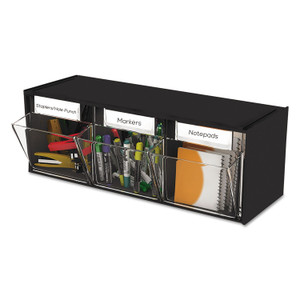 deflecto Tilt Bin Interlocking Multi-Bin Storage Organizer, 3 Sections, 23.63" x 7.75" x 9.5", Black/Clear View Product Image