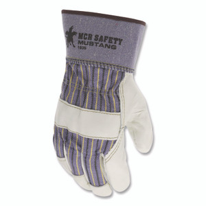MCR Safety Mustang Leather Palm Gloves, Blue/Cream, X-Large, Dozen View Product Image