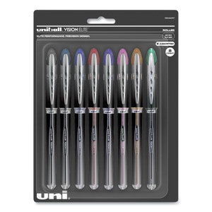 uniball VISION ELITE Roller Ball Pen, Stick, Micro 0.5 mm, Assorted Ink Colors, Black Barrel (UBC58092PP) View Product Image