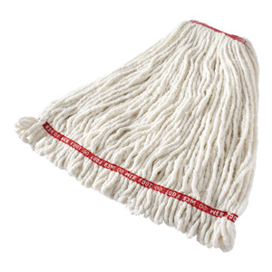 Rubbermaid Commercial Web Foot Shrinkless Looped-End Wet Mop Head, Cotton/Synthetic, Large, White, 1" White Headband View Product Image