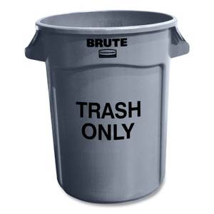 Rubbermaid Commercial Vented Round Brute Container, "Trash Only" Imprint, 32 gal, Plastic, Gray View Product Image