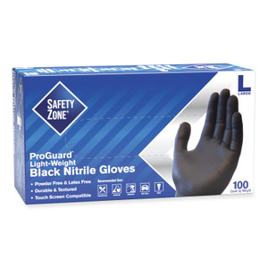 Safety Zone ProGuard Powder Free Nitrile Gloves, Large, Black, 100/Box View Product Image