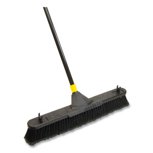 Quickie Bulldozer Smooth Surface Pushbroom with Scraper Block, 24 x 60, Powder Coated Handle, Tampico Bristles, Black/Yellow View Product Image