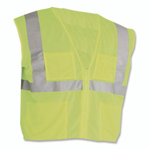 PIP ANSI Class 2 Four Pocket Zipper Safety Vest, Polyester Mesh, 5X-Large, Hi-Viz Lime Yellow View Product Image