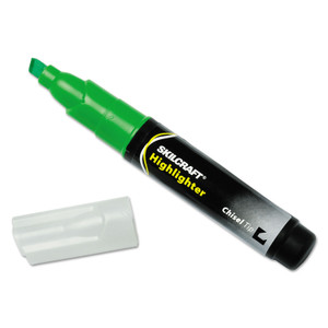 AbilityOne 7520011660682 SKILCRAFT Large Fluorescent Highlighter, Fluorescent Green Ink, Chisel Tip, Black/Green Barrel, Dozen (NSN1660682) View Product Image