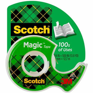 Scotch Magic Tape - 12.50 yd Length x 0.50" Width - 1" Core - Clear - Permanent Adhesive Backing - Dispenser Included Product Image 