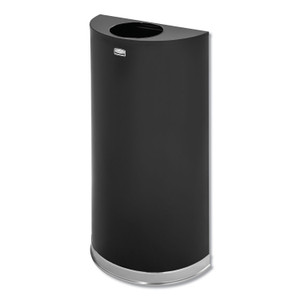 Rubbermaid Commercial European and Metallic Series Open Top Half-Round Receptacle, 12 gal, Steel, Black/Chrome (RCPSO1220B) View Product Image