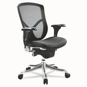 Alera EQ Series Ergonomic Multifunction Mid-Back Mesh Chair, Supports Up to 250 lb, Black Seat/Back, Aluminum Base (ALEEQA42ME10A) View Product Image