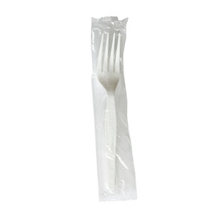 Boardwalk Heavyweight Wrapped Polystyrene Cutlery, Fork, Plastic, White, 1,000/Carton View Product Image