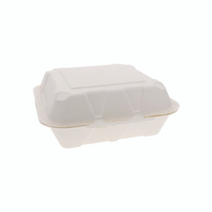Pactiv Evergreen EarthChoice PFAS Free Compostable Hinged Lid Container, 9 x 9 x 3, White, Sugarcane, 150/Carton View Product Image