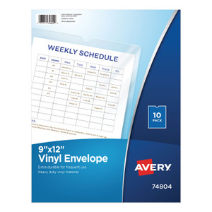 Avery Top-Load Clear Vinyl Envelopes w/Thumb Notch, 9 x 12, Clear, 10/Pack (AVE74804) View Product Image