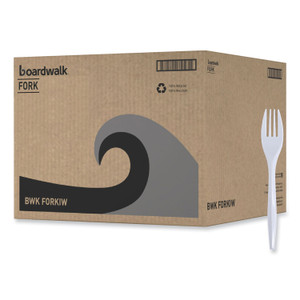 Boardwalk Mediumweight Wrapped Polypropylene Cutlery, Fork, Plastic, White, 1,000/Carton View Product Image