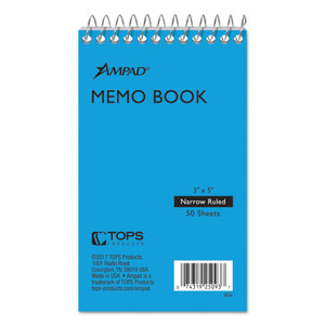 Ampad Memo Pads, Narrow Rule, Randomly Assorted Cover Colors, 50 White 3 x 5 Sheets (TOP25093) View Product Image