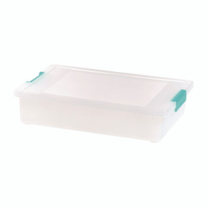 IRIS Latch Lid Storage Box, 2.3 gal, 14 x 11 x 3.5, Clear Bin/Seafoam Latches View Product Image