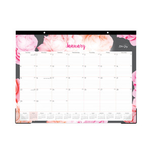 Blue Sky Joselyn Desk Pad, Rose Artwork, 22 x 17, White/Pink/Peach Sheets, Black Binding, Clear Corners, 12-Month (Jan-Dec): 2024 View Product Image