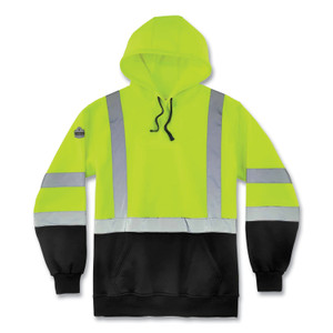 ergodyne GloWear 8373 Hi-Vis Class 3 Hooded Sweatshirt with Black Bottom, Polar Fleece, Lime, 5X-Large View Product Image